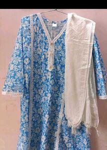 Light Blue Kurta Set.(Kurti+Pants+Duppatta)