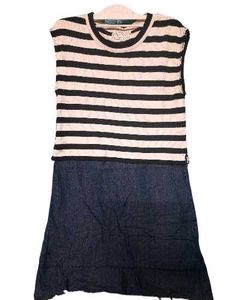 Denim Dress With Black And White Stripes