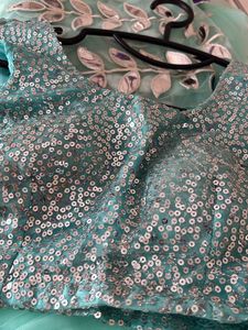 💚 Stylish Sea Green Mirror Work Saree with Stitch
