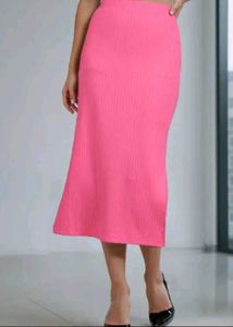Pink Knit Midi Skirt