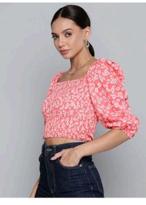 Floral Puff Sleeve Crop Top
