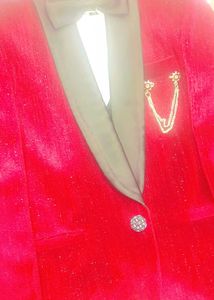 Red Velvet Blazer with Chain Detail