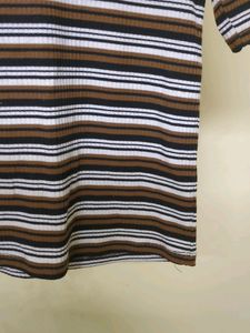 Brown And White Ribbed Top