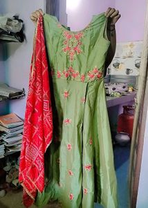 Green Embroidered Anarkali Suit