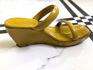 Mustard Yellow Strappy Heeled Wedges.