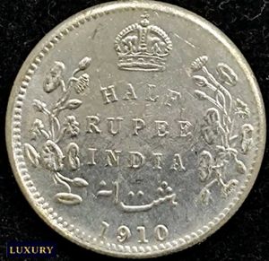 1910 India Half Rupee Coin