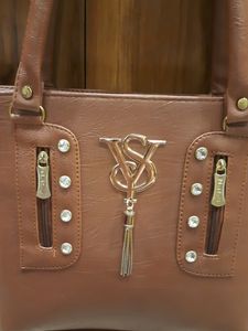 Beautiful Brown Clrd Leatherite Tote Style Bag