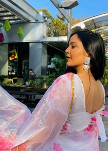Most Viral Organza Saree With Stitched Blouse