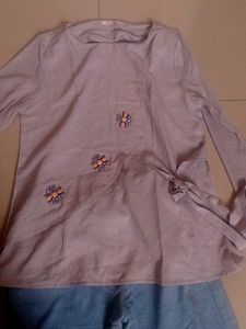 XL Size Cute Top &amp; Pearl Denim Jeans Set