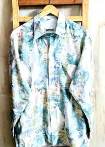 Sea Green Printed Shirt Size-46