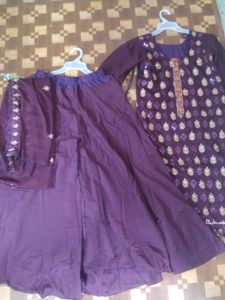 Purple Embellished Kurta With Full Gear Plazo💓