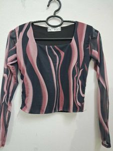 Zara Abstract Print Mesh Top