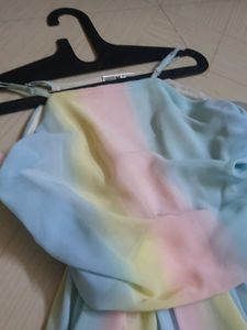 Rainbow Pastel Cold Shoulder Top