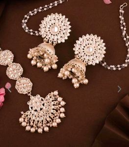 Gold Plated Earrings And Maang Tikka Set
