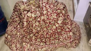 Maroon &amp; Gold Embroidered Lehenga Skirt