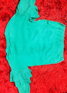 Green Ruffle Sleeve Sweater
