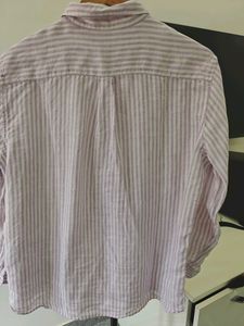 Uniqlo Linen White Lavender Striped Shirt