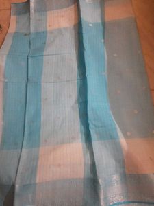 Blue-white Tant Pure Cotton Saree