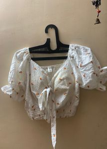 ZARA Floral Puff Sleeve Crop Top