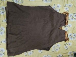 Brown Sleeveless Beaded Top
