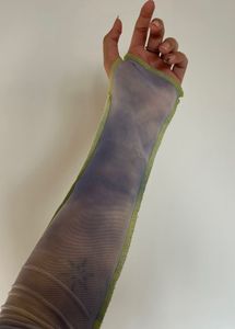 Blue Tie-Dye Mesh Long Sleeve Top