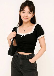 Black Lacey Sinched Waist Crop Top