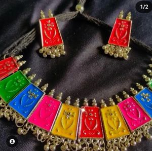 Colorful Enamel Necklace &amp; Earring Set