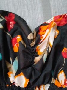 Floral Design Black Cute Off Shoulder Top