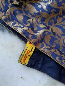 Elegant Blue &amp; Gold Brocade Blouse
