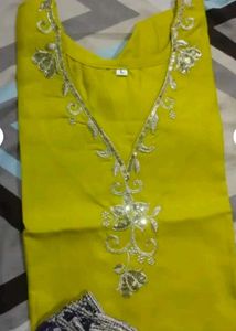 Yellow &amp; Blue Embroidered Kurta Set