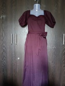 Burgundy Puff Sleeve Jumpsuit Dress
