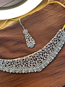 American Diamond Necklace With Maangtika