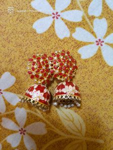 Red Floral Jhumka Earrings