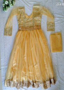 Golden Net Anarkali Dress