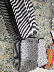 2 Pc Black Stripped Vanity Box - New
