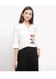 Verdusa White Fish Embroidered Croptop