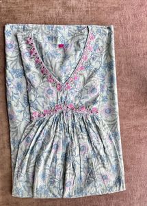 Floral Print Anarkali Kurta with KotaDoria Dupatta