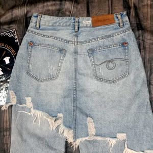 Distressed Denim Skirt-Pants