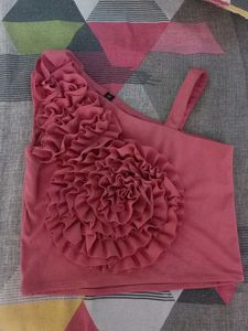 Coral Ruffle One-Shoulder Tank