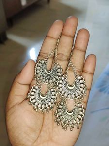 Silver Crescent Jhumka Earrings