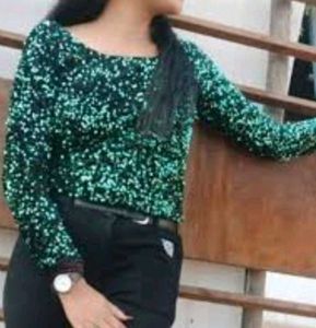 Party Wear Sequin Green Crop Top