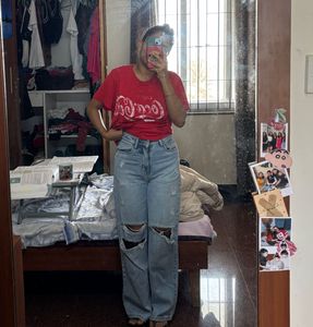 bluer denim , distressed, waist 26inches, high wai