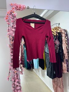 Burgundy Knit Long Sleeve Top