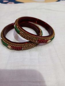 Red & Gold Embellished Bangles (Set of 2)