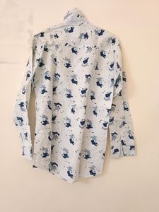 White Shirt With Blue Flower Print