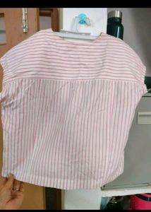 Pink Crop Strip Shirt