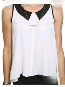 Chic White Blouse with Black Collar