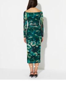 Green Abstract Print Mesh Dress