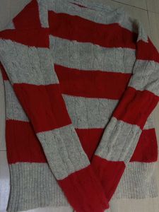 Comfortable Red &amp; Grey Pure Wool Sweater