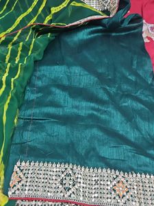 Green &amp; Yellow Bandhani Saree